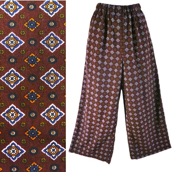Honeysuckle Rose Vintage Lined Palazzo Pants Floral Geometric Elastic Waist